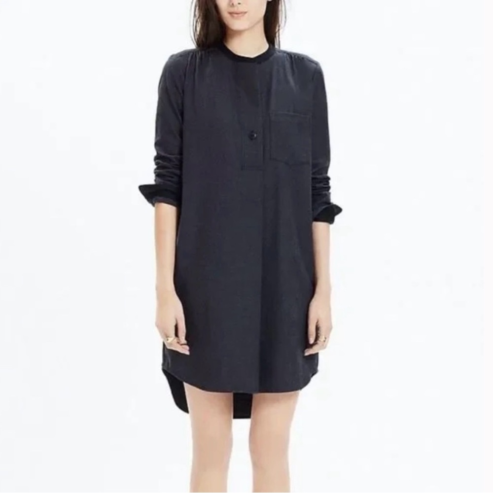 Madewell Latitude Charcoal Gray Wool Blend Flannel Shirt Dress Small